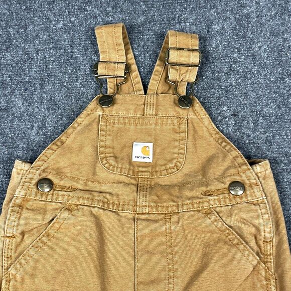 Carhartt Canvas Bib Overalls Infant Sz 9 Mos 9M Brown Double  Knee Kids Work - Picture 12 of 12